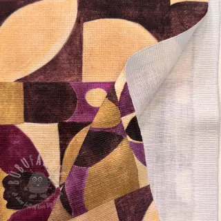 Decoratiestof SLUB Abstract flowie aubergine digital print