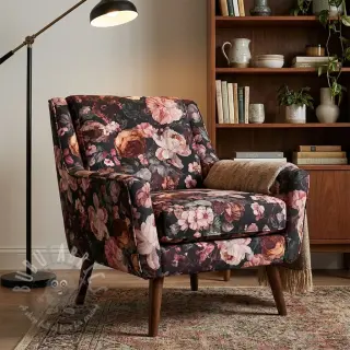 Decoratiestof SLUB Bouquet burgundy digital print