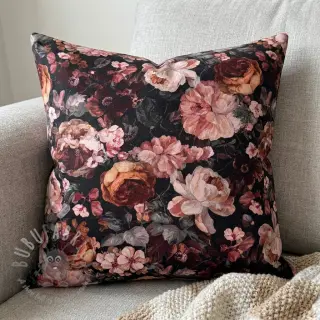Decoratiestof SLUB Bouquet burgundy digital print