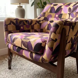 Decoratiestof SLUB Abstract flowie aubergine digital print