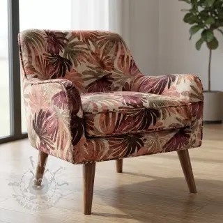 Decoratiestof SLUB Leaves burgundy digital print