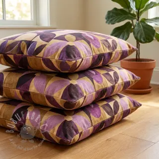 Decoratiestof SLUB Abstract flowie aubergine digital print