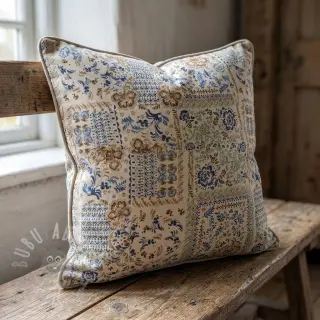 Decoratiestof Linenlook Blue heritage digital print