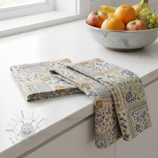 Decoratiestof Linenlook Blue heritage digital print