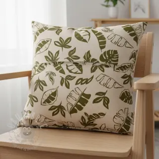 Decoratiestof Linenlook Leaves army green