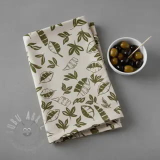 Decoratiestof Linenlook Leaves army green