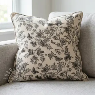 Decoratiestof Linenlook Painting flowers black digital print