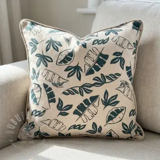 Decoratiestof Linenlook Leaves dark petrol