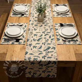 Decoratiestof Linenlook Leaves dark petrol