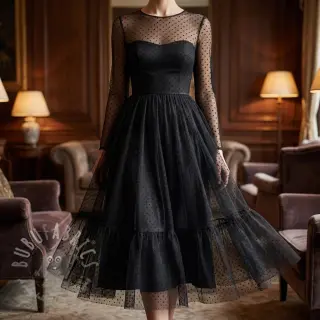Tule voor TUTU-rok DOTS black