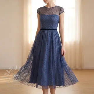 Tule voor TUTU-rok DOTS dark blue