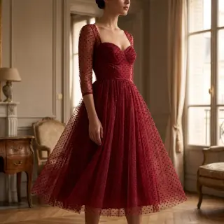 Tyl na TUTU DOTS bordeaux
