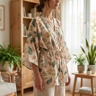 Lyocell met linnen en zijde Retro Flowers design A