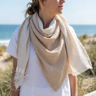Dubbelgaas/mousseline DOUBLE FACE sand