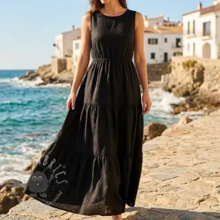 Viscose met linnen BUBBLY black