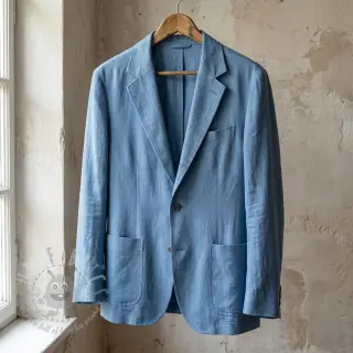 Viscose met linnen BUBBLY old blue