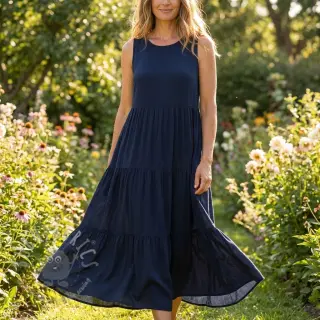 Viscose met linnen BUBBLY marine