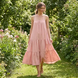 Viscose met linnen WASHED salmon