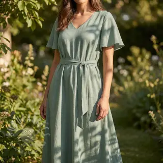Viscose met linnen WASHED old green