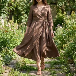 Viscose met linnen WASHED light brown