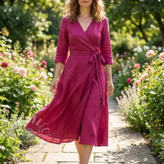 Viscose met linnen WASHED berry