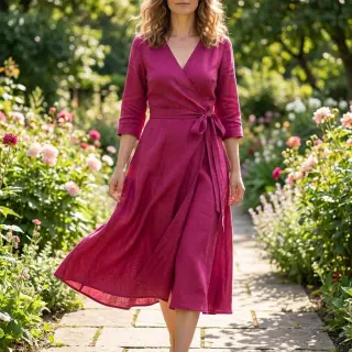 Viskóza s ľanom WASHED berry