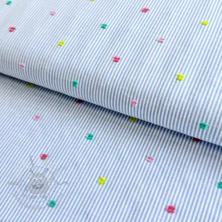 Katoenen stof DOBBY Stripe and dotty blue