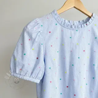 Katoenen stof DOBBY Stripe and dotty blue