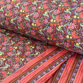 Katoenen stof VOILE STEPPED Paisley flowers brown digital print