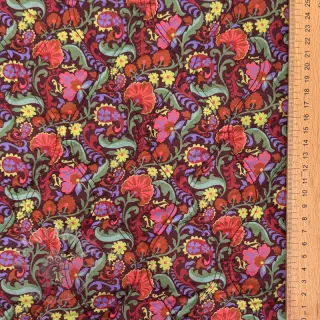 Katoenen stof VOILE STEPPED Paisley flowers brown digital print