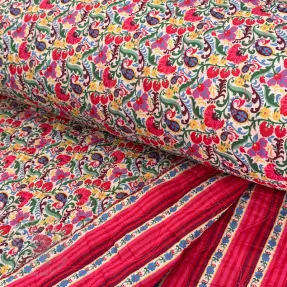 Katoenen stof VOILE STEPPED Paisley flowers white digital print