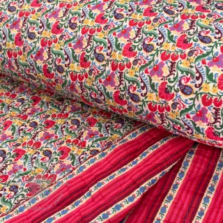 Katoenen stof VOILE STEPPED Paisley flowers white digital print