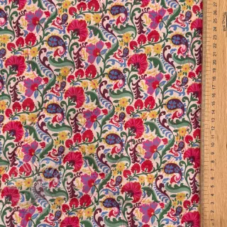 Katoenen stof VOILE STEPPED Paisley flowers white digital print