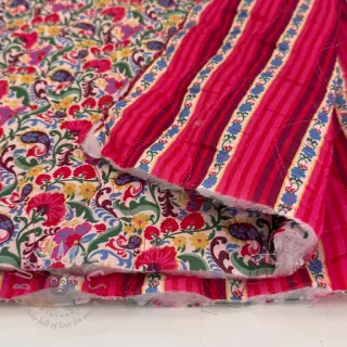 Katoenen stof VOILE STEPPED Paisley flowers white digital print