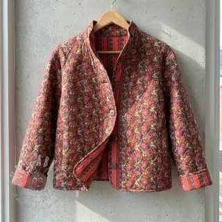 Katoenen stof VOILE STEPPED Paisley flowers brown digital print