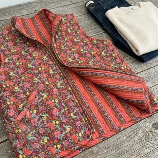 Katoenen stof VOILE STEPPED Paisley flowers brown digital print