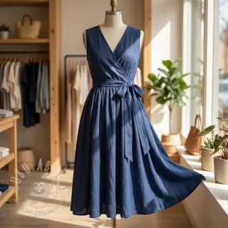 Viscose met linnen WASHED marine