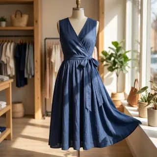 Viskóza s ľanom WASHED marine