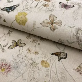Decoratiestof Linenlook Butterfly dreamy flower digital print