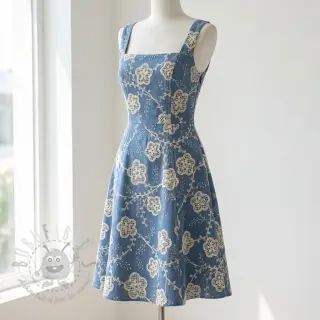 Katoenen stof JEANS EMBROIDERY Flora design D