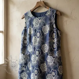 Katoenen stof JEANS EMBROIDERY Niva design A