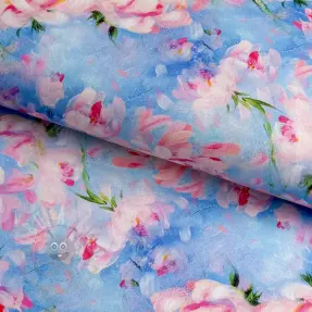 Katoenen stof SATIN STRETCH Peony roses