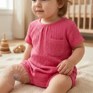Katoenen stof SMOGGED EMBROIDERY pink