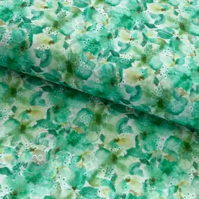 Katoenen stof EMBROIDERY Viola green digital print