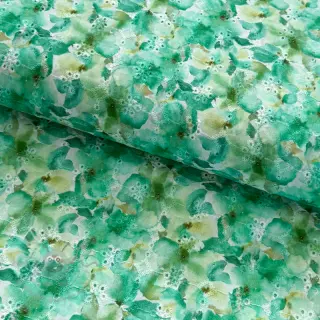 Katoenen stof EMBROIDERY Viola green digital print