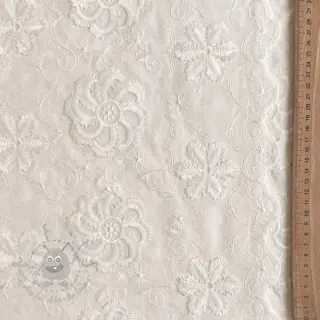 Katoenen stof EMBROIDERY Catchy Flowy white