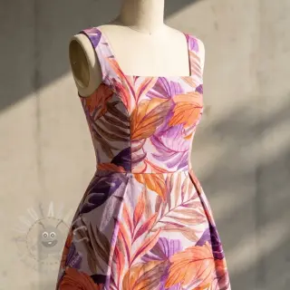 Viscose met linnen Painted leaves