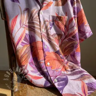 Viscose met linnen Painted leaves