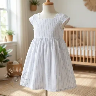 Katoenen stof EMBROIDERY Flowstripe