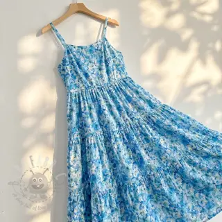 Katoenen stof EMBROIDERY Viola blue digital print